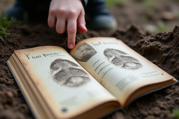 Mano de niño apuntando una huella con un dibujo en un cuaderno